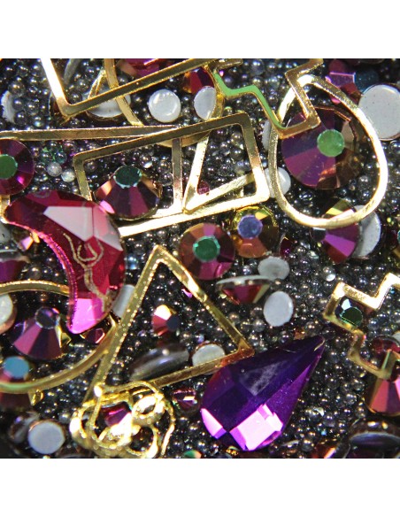 MIX CRISTALE FAȚETATE ALBASTRE SI ORNAMENTE UNGHII