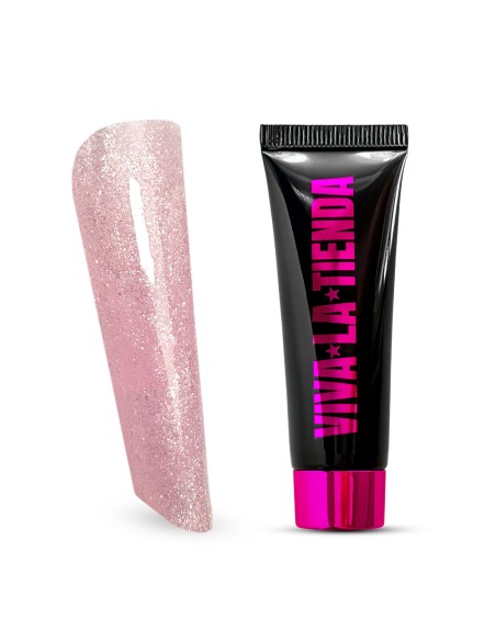 Polygel Viva La Tienda – Bridal Bloom 03 Soft Affair 30ml – roz pal cu sclipici fin, aderență puternică, pentru ceremonii și momente speciale