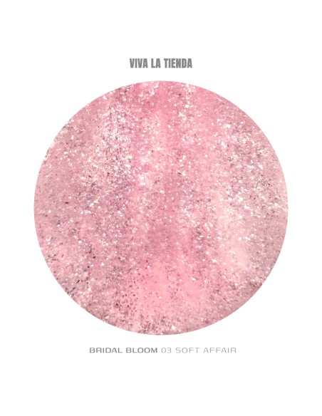 Polygel Viva La Tienda – Bridal Bloom 03 Soft Affair 30ml – roz pal cu sclipici fin, aderență puternică, pentru ceremonii și momente speciale