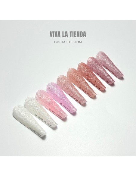 Polygel Viva La Tienda – Bridal Bloom 03 Soft Affair 30ml – roz pal cu sclipici fin, aderență puternică, pentru ceremonii și momente speciale