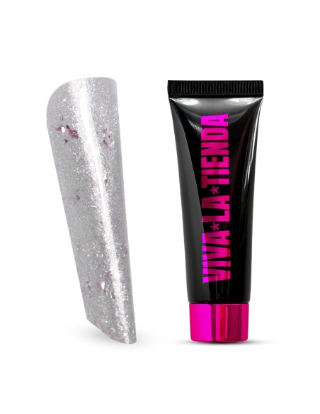 Polygel Viva La Tienda Prosecco 13 -  Pearly Whisper - 30ml – alb delicat, rezistență ridicată, flexibilitate optimă, aplicare controlată, fără lipire, sclipire discretă cu efect soft pentru apex fin și structură naturală | recomandat pentru tehnicieni care preferă arhitectura slim și cliente care vor rezistență fără aspect încărcat