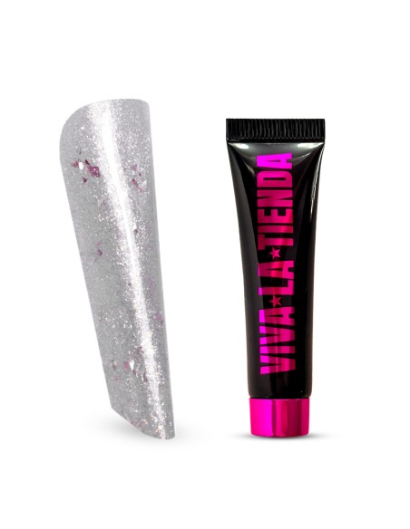 Polygel Viva La Tienda Prosecco 13 - Pearly Whisper - 15ml – alb delicat, rezistență ridicată, flexibilitate optimă, aplicare controlată, fără lipire, sclipire discretă cu efect soft pentru apex fin și structură naturală | recomandat pentru tehnicieni care preferă arhitectura slim și cliente care vor rezistență fără aspect încărcat