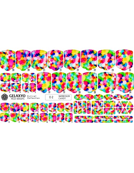 PEDI WRAPS ESTIVAL 2 GELAXYO CU 38 DE WRAPURI, 26 DECORAȚIUNI, PILĂ, BEȚIȘOR ȘI MINIRIGLĂ INCLUSE - Design vibrant cu pene multicolore, ce evocă energia și eleganța păsării Phoenix
