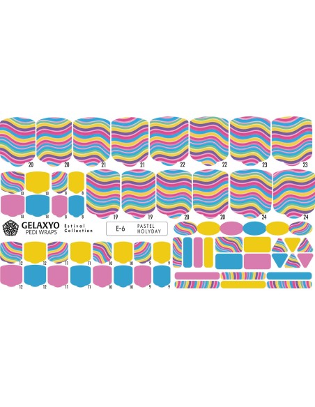PEDI WRAPS ESTIVAL 6 GELAXYO CU 38 DE WRAPURI, 26 DECORAȚIUNI, PILĂ, BEȚIȘOR ȘI MINIRIGLĂ INCLUSE - Valuri pastelate inspirate de zilele însorite și atmosfera relaxată a vacanțelor de vară