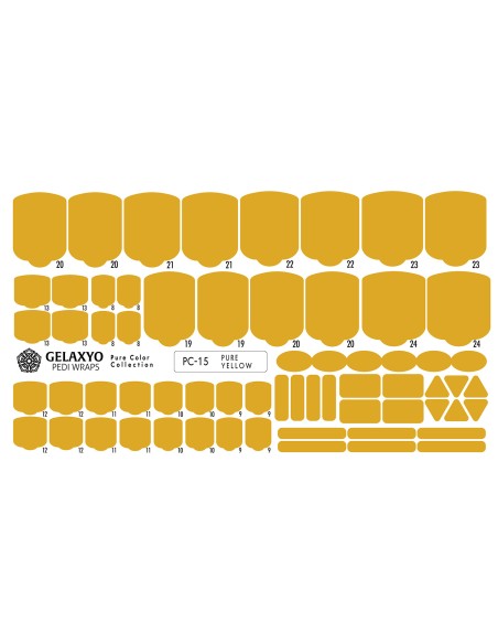 PEDI WRAPS PURE COLOR PC-15 GELAXYO CU 38 DE WRAPURI, 26 DECORAȚIUNI, PILĂ, BEȚIȘOR ȘI MINIRIGLĂ INCLUSE - Galben intens, inspirat de razele soarelui și zilele fără griji.