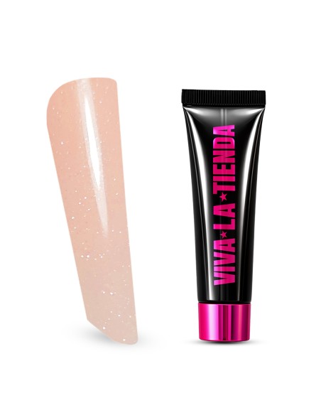 Polygel Viva La Tienda – MACARONS 04 15ml Peach – portocaliu delicat cu sclipici extrafin, aderență puternică