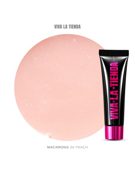 Polygel Viva La Tienda – MACARONS 04 15ml Peach – portocaliu delicat cu sclipici extrafin, aderență puternică