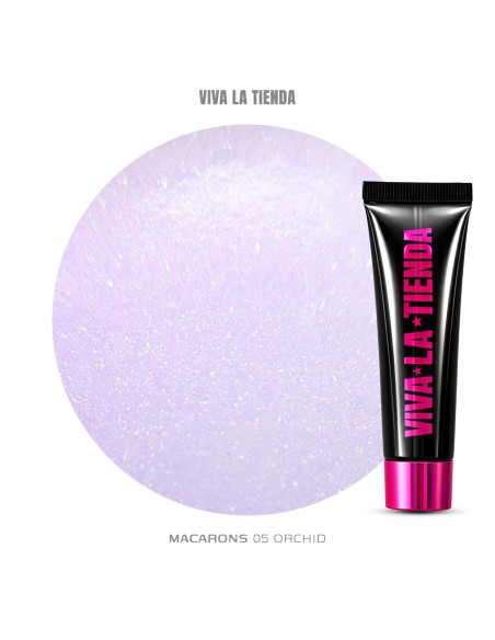 Polygel Viva La Tienda – MACARONS 05 15ml Orchid – violet cu sclipici extrafin, aderență puternică