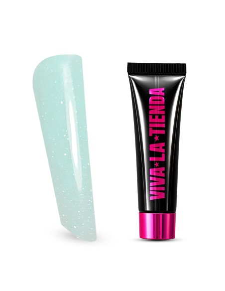 Polygel Viva La Tienda – MACARONS 07 15ml Island – turcoaz cu sclipici extrafin, aderență puternică