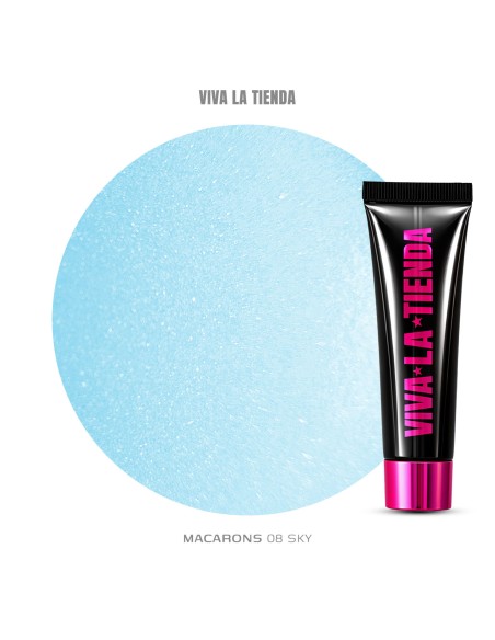 Polygel Viva La Tienda – MACARONS 08 15ml Sky – albastru pastel cu sclipici extrafin, aderență puternică