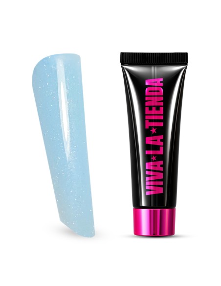 Polygel Viva La Tienda – MACARONS 08 15ml Sky – albastru pastel cu sclipici extrafin, aderență puternică