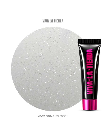 Polygel Viva La Tienda – MACARONS 09 15ml Moon – argintiu cu sclipici extrafin, aderență puternică