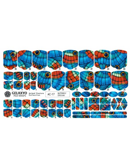 PEDI WRAPS ANIMAL COUTURE AC-17 GELAXYO CU 38 DE WRAPURI, 26 DECORAȚIUNI, PILĂ, BEȚIȘOR ȘI MINIRIGLĂ INCLUSE - Texturile delicate ale aripilor de fluture prind viață într-un design expresiv