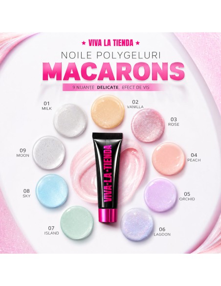 Polygel Viva La Tienda – MACARONS 03 15ml Rose – roz cu sclipici extrafin, aderență puternică