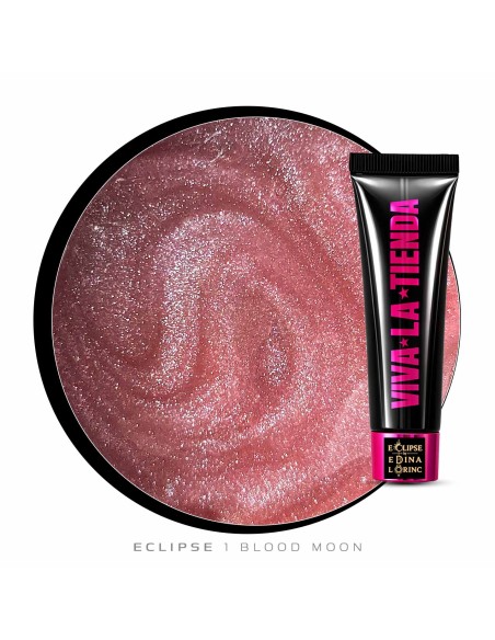 Polygel Viva La Tienda – Eclipse 01 Blood Moon 15ml – roz-nude cu sclipici fin argintiu, aderență puternică, pentru manichiuri de mireasă și ocazii elegante