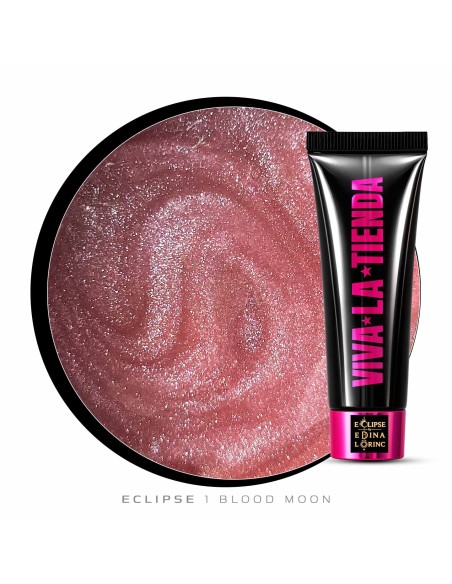 Polygel Viva La Tienda – Eclipse 01 Blood Moon 30ml – roz-nude cu sclipici fin argintiu, aderență puternică, pentru manichiuri de mireasă și ocazii elegante
