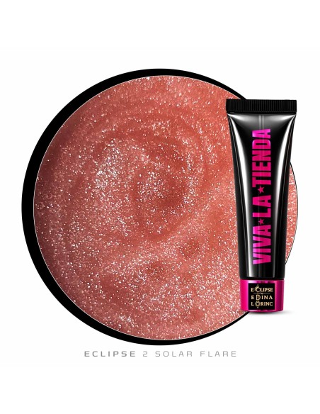 Polygel Viva La Tienda – Eclipse 02 Solar Flare 15ml by Edina Lörinc – nude cu sclipici fin argintiu, aderență puternică, pentru manichiuri de mireasă și ocazii elegante