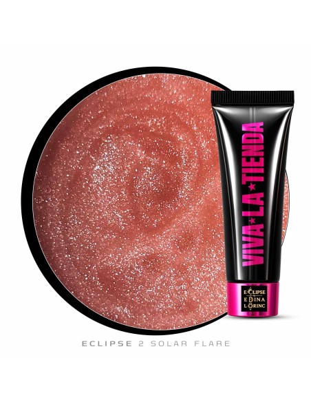 Polygel Viva La Tienda – Eclipse 02 Solar Flare 30ml by Edina Lörinc – nude cu sclipici fin argintiu, aderență puternică, pentru manichiuri de mireasă și ocazii elegante