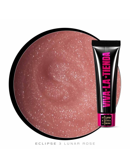Polygel Viva La Tienda – Eclipse 03 Lunar Rose 15ml by Edina Lörinc – roz cu sclipici fin argintiu, aderență puternică, pentru manichiuri de mireasă și ocazii elegante