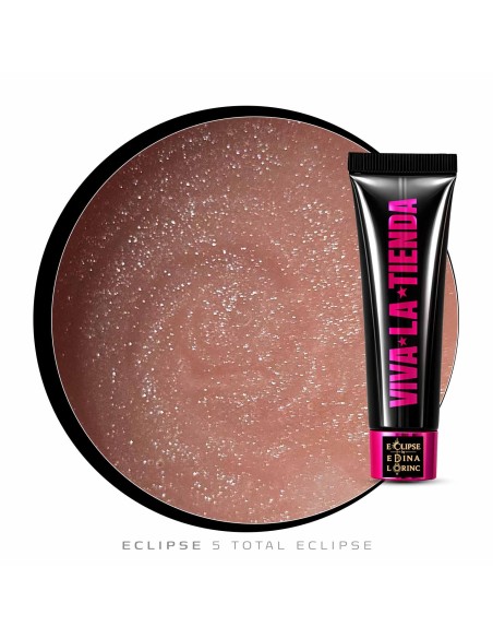 Polygel Viva La Tienda – Eclipse 05 Total Eclipse 15ml by Edina Lörinc – nude cu sclipici fin argintiu, aderență puternică, pentru manichiuri de mireasă și ocazii elegante