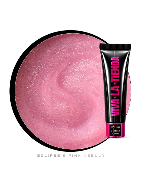 Polygel Viva La Tienda – Eclipse 06 Pink Nebula 15ml by Edina Lörinc – roz cu sclipici fin argintiu, aderență puternică, pentru manichiuri de mireasă și ocazii elegante