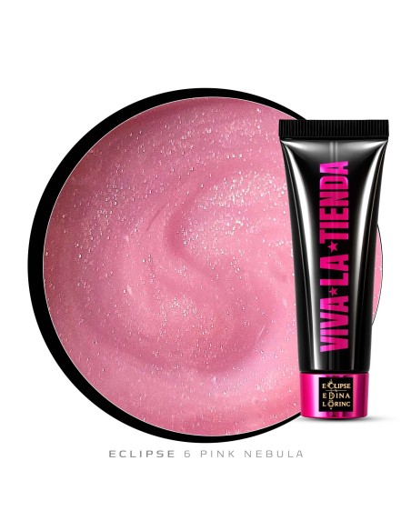 Polygel Viva La Tienda – Eclipse 06 Pink Nebula 30ml by Edina Lörinc – roz cu sclipici fin argintiu, aderență puternică, pentru manichiuri de mireasă și ocazii elegante