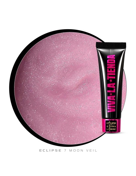 Polygel Viva La Tienda – Eclipse 07 Moon Veil 15ml – roz cu sclipici fin argintiu, aderență puternică, pentru manichiuri de mireasă și ocazii elegante