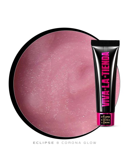 Polygel Viva La Tienda – Eclipse 08 Corona Glow 15ml – roz cu sclipici fin argintiu, aderență puternică, pentru manichiuri de mireasă și ocazii elegante