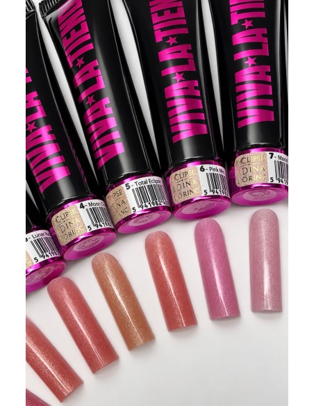 Polygel Viva La Tienda – Eclipse 06 Pink Nebula 30ml by Edina Lörinc – roz cu sclipici fin argintiu, aderență puternică, pentru manichiuri de mireasă și ocazii elegante