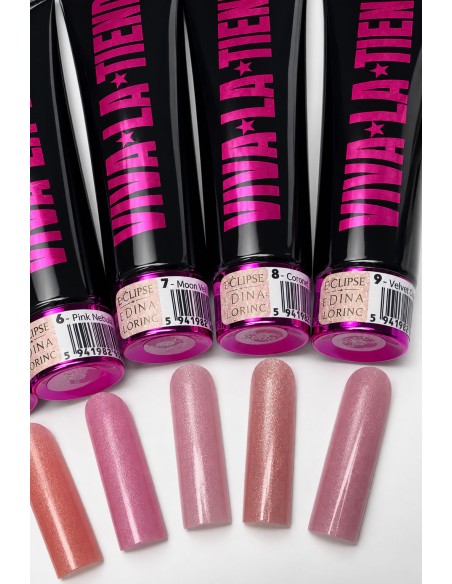 Polygel Viva La Tienda – Eclipse 09 Velvet Dusk 15ml by Edina Lörinc – roz cu sclipici fin argintiu, aderență puternică, pentru manichiuri de mireasă și ocazii elegante